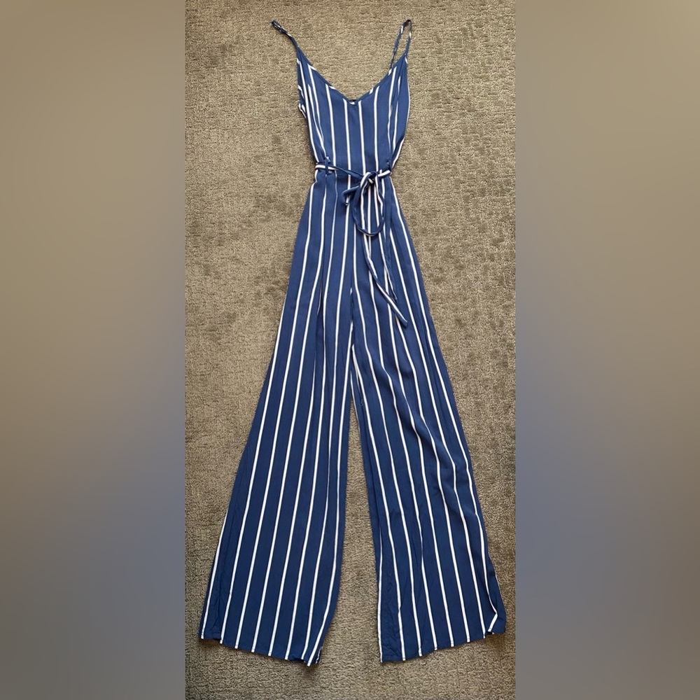 Blue and White Striped Jumpsuit